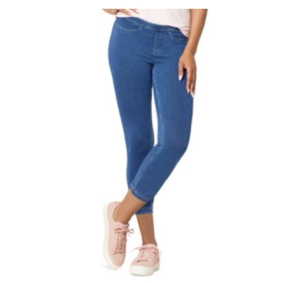Mid-Rise Pull-On Denim Capri Leggings - Picture 1 of 4